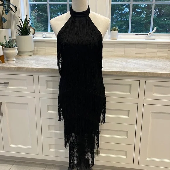 ASOS | Dresses | Asos Fitted Black Halter Fringe Dress | Poshmark